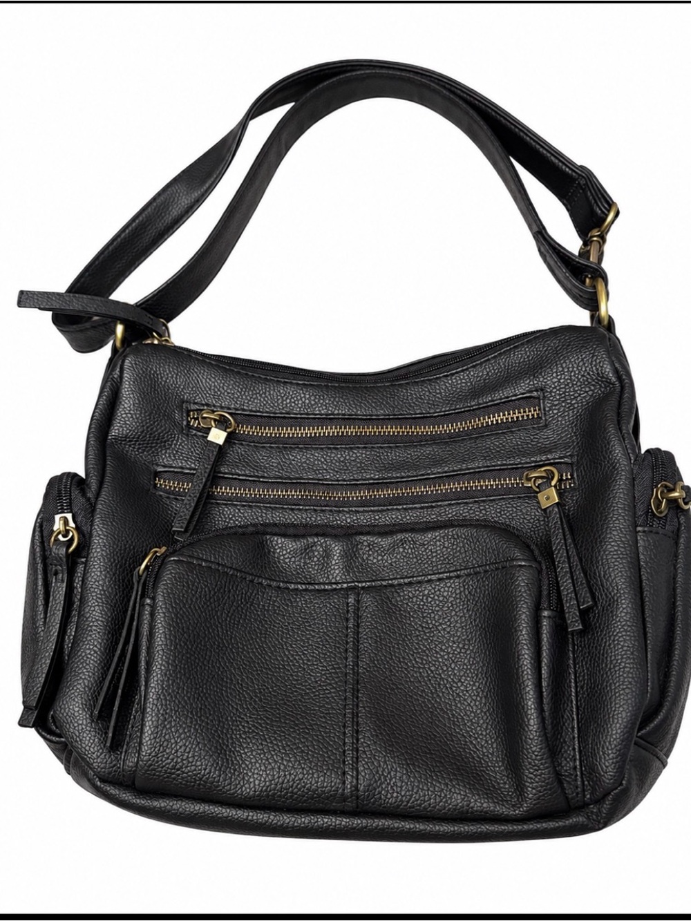 Time & Tru Classic Black faux Leather Shoulder Bag - Versatile Everyday Tote NEW